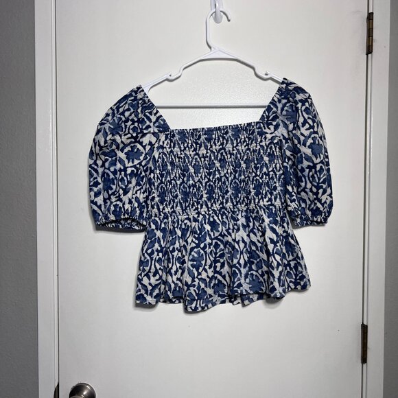 Dizzy Lizzy Smocked Bodice Puff Sleeve Cotton Floral Shirt Top Womens Size Small - Picture 6 of 6